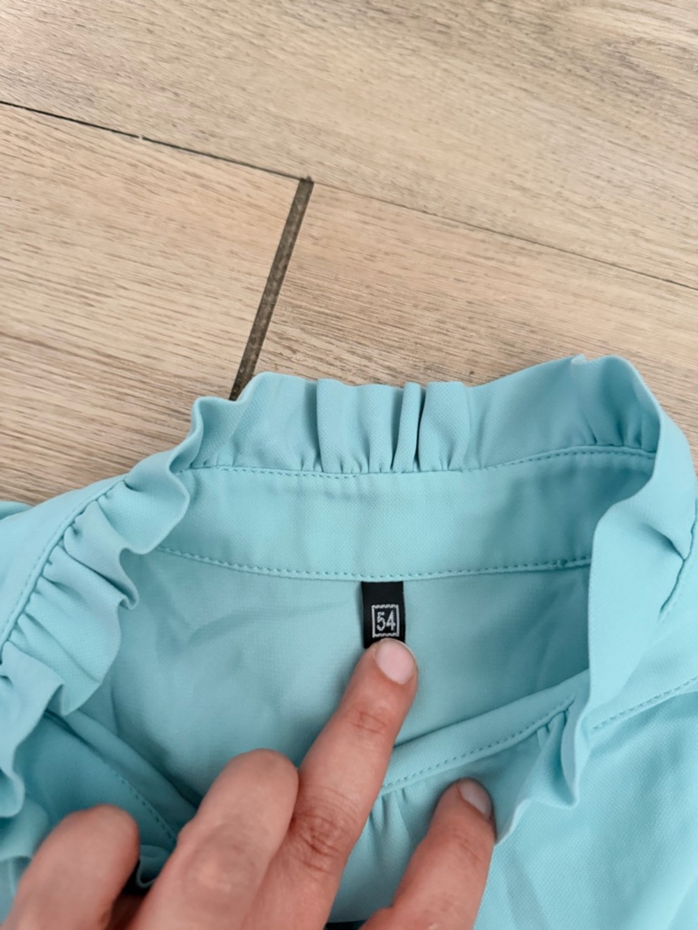 Light Blue Ruffle-Trim Button Front Blouse - Picture 4 of 4